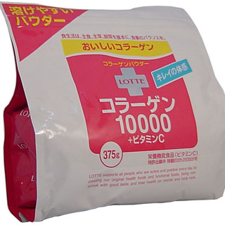 超值大袋装375g！胶原蛋白10000+维生素C1000美容乳精[ロッテ コラーゲン１００００＋ビタミンＣ大袋３７５ｇ] 